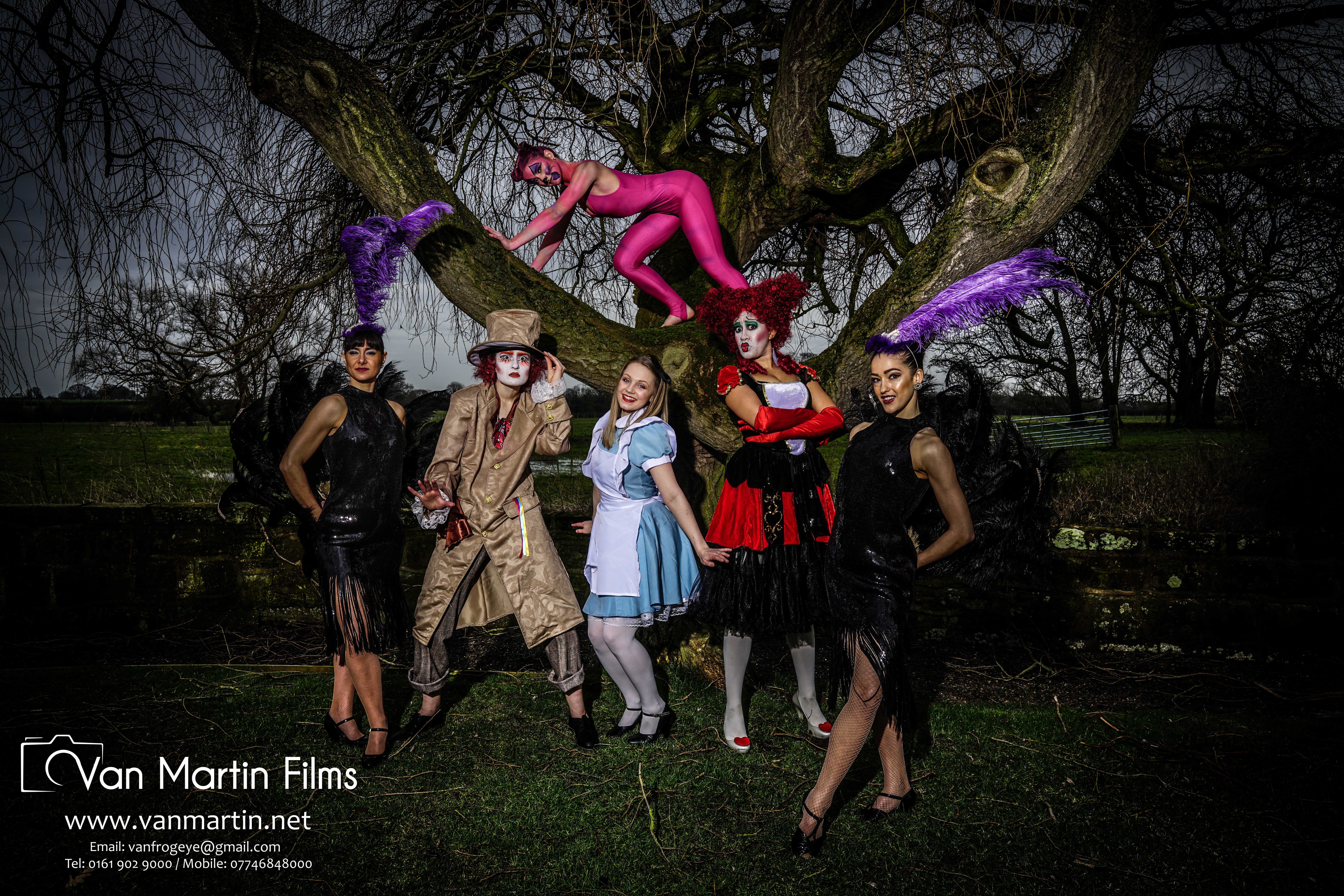Image of Dance Entertainers putting on a Madhatter themed performance.